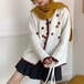 3色／デザインフラワー刺繍ニットカーデ ・12569