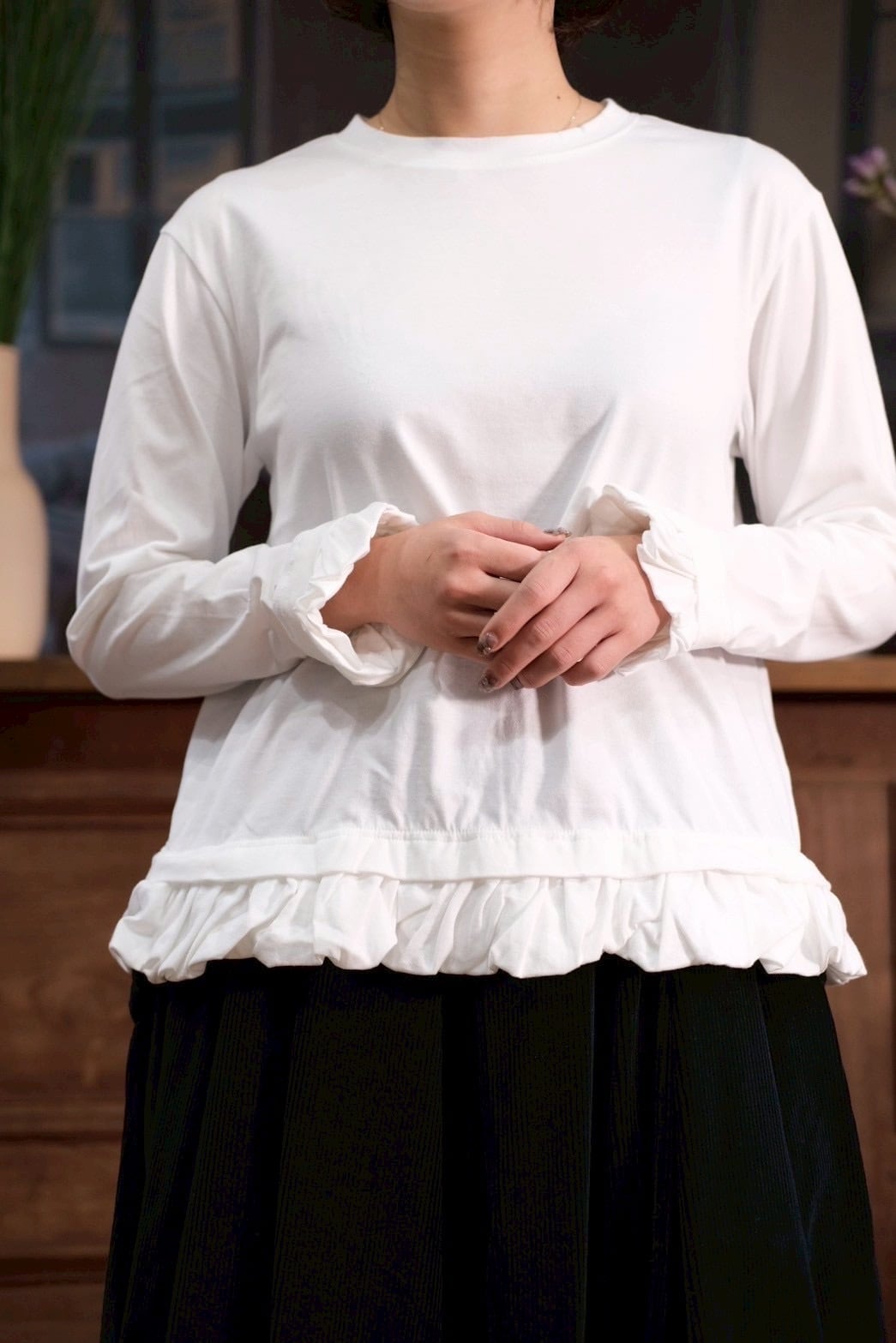 Pillings  / ピリングス | CITYSHOP取扱い CUT-AND-SEW AND FRILL フリル カットソー | F | グレー | レディース Pillings】 cut-and-sew and frill -o white- | loop