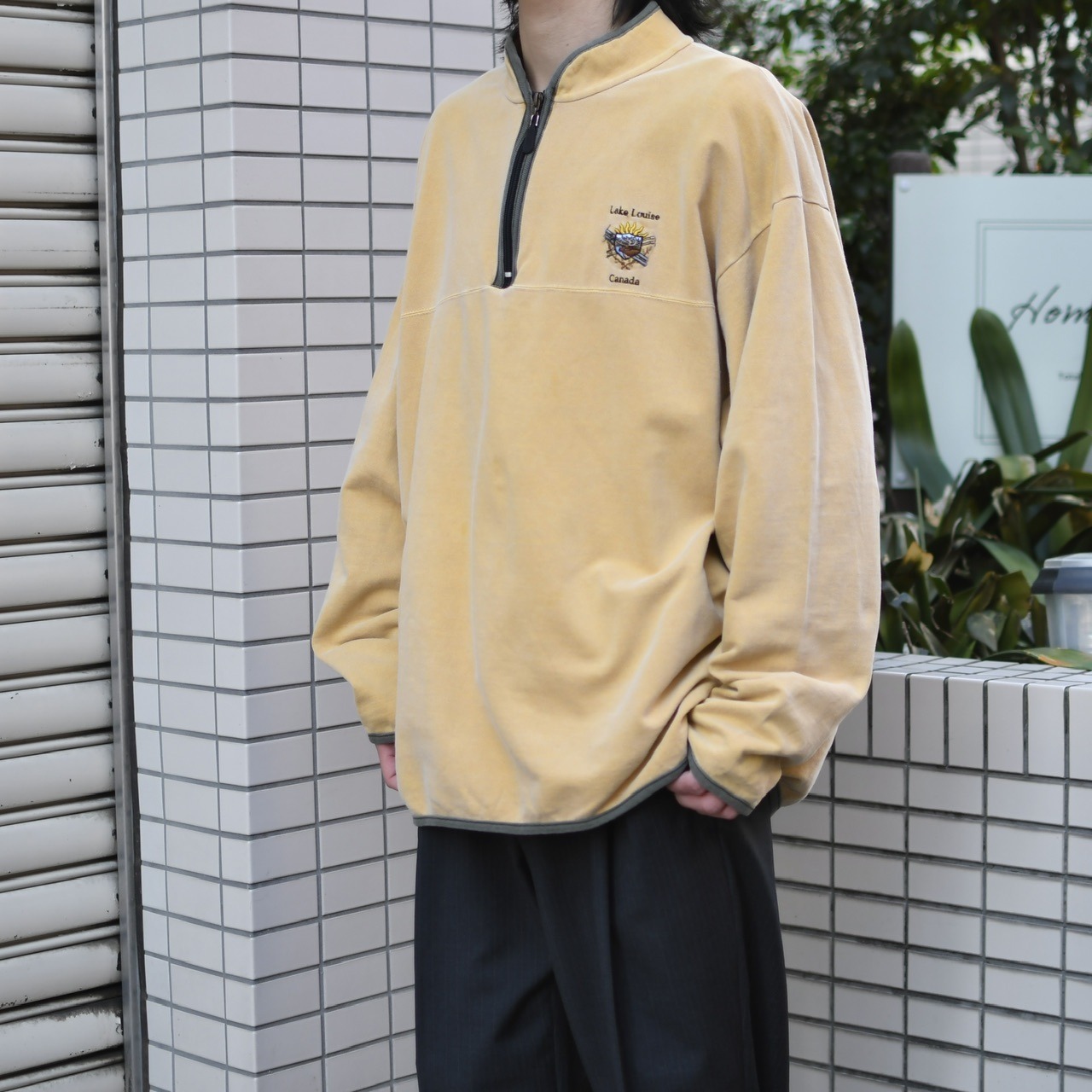 deer embroidery garment dye half zip souvenir sweat