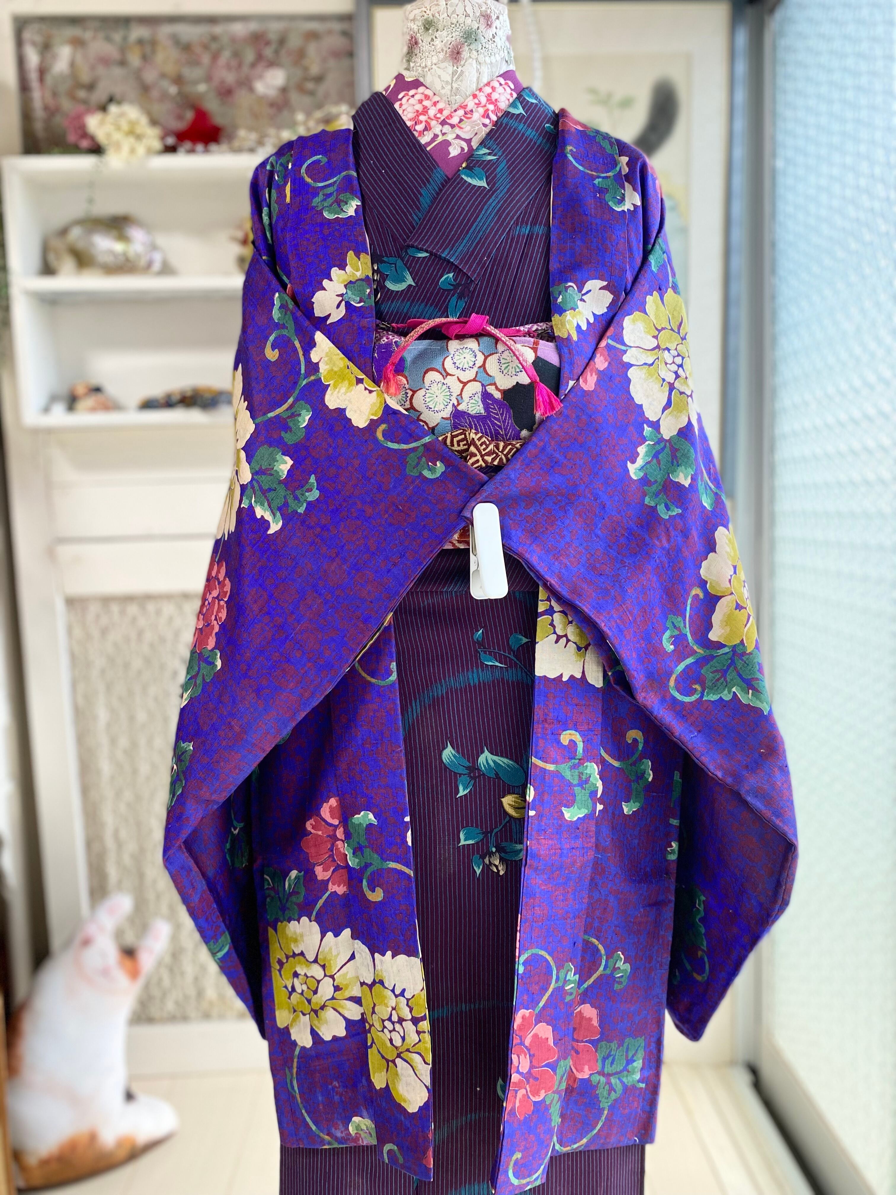 【アンティーク長羽織 正絹 牡丹花唐草】