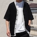 Two-tone Color Half Sleeve Baseball Cardigan　Black