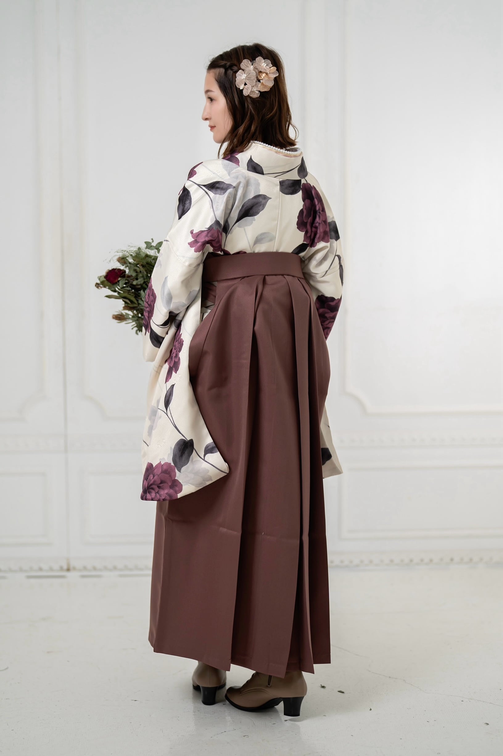 Kimono Sienne 卒業式袴3点セット ダリア 二尺袖着物 袴 ベージュ系