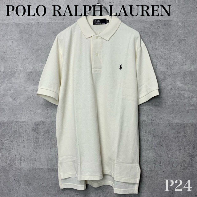 ポロ ラルフローレン ポロシャツ ロゴ 刺繍 半袖 白 L ■ P24 【USED】