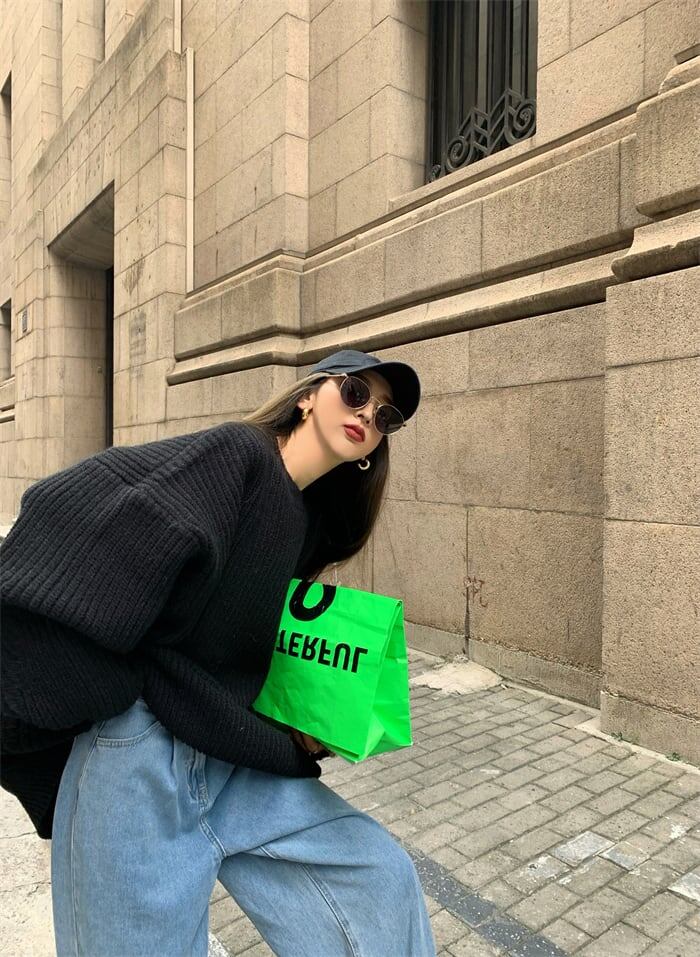 送料無料】 4色 トップス ニット l クルーネック オーバーサイズ