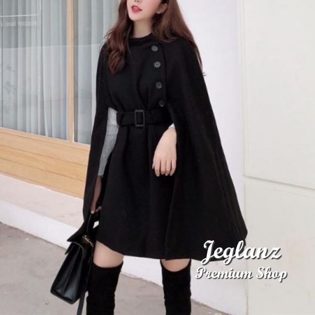 2色 ケープコート マント アウター スリットスリーブ 共ベルト エレ派 （O0464）υ