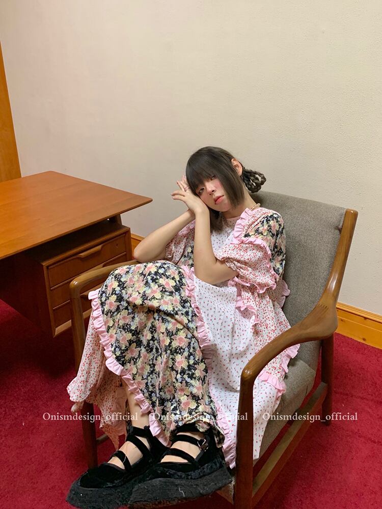 フローラルドレス サマースタイルFlowerデザイン カラールーズスカート 夏物 花柄 フラワーデザイン ステッチ ビッグFスモールZ韓国54978152487