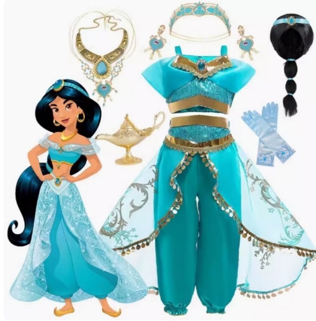 K4724 ディズニー アラジン ジャスミン女王 風 子供版 ドレス コスプレ 