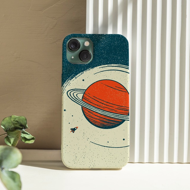 受注生産 iPhoneケース 赤いリング惑星のミニマル宇宙柄｜惑星モチーフ RFSP008C