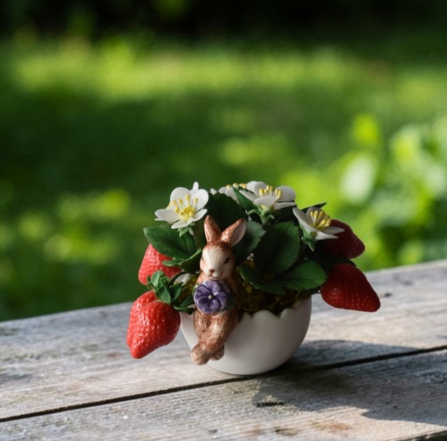 ◆粘土のお花◆苺の ミニ鉢植え｜うさぎカップの可愛いインテリアⅠ1407