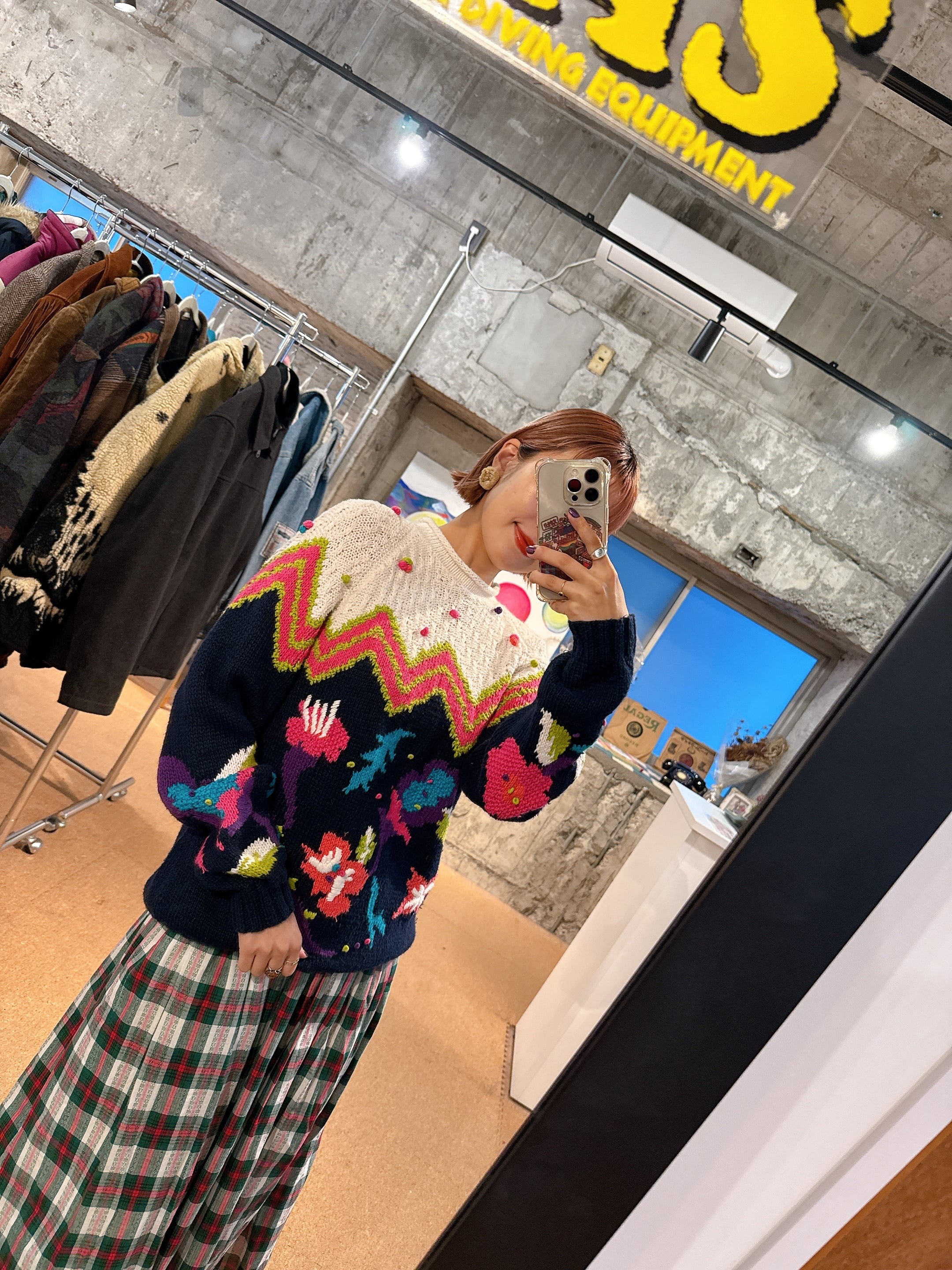 KNITTED BY HAND フラワーニットセーター カラフル | 古着屋 VISIONCO