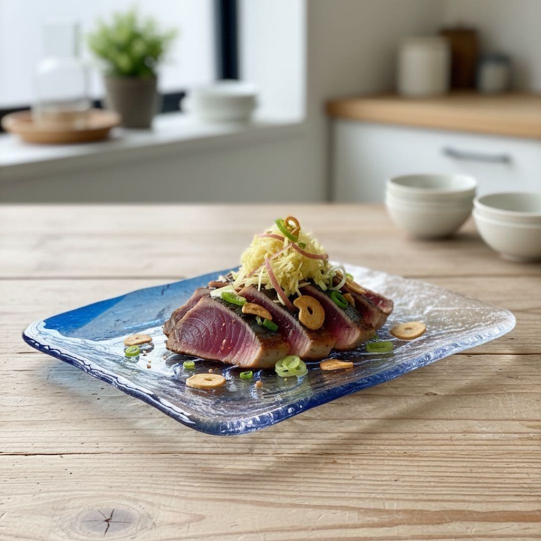 硝子 長角皿 水流 ブルー ( USED ) 】 | 和食器 えとふく