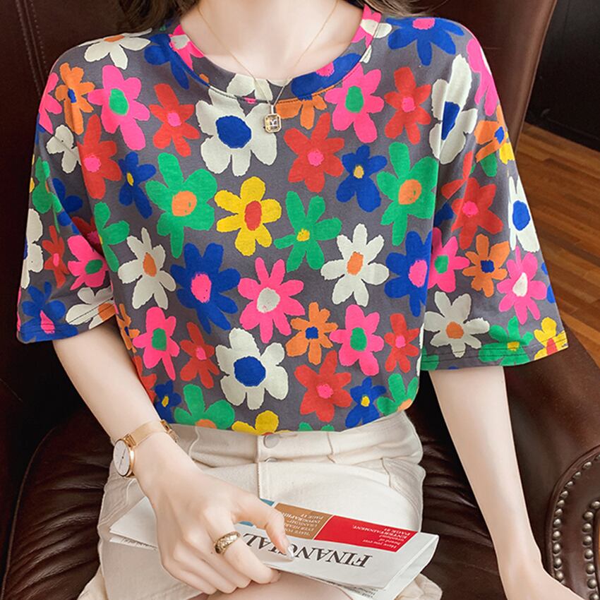 RL477】Handwritten Style Floral Tshirt（手書き風花柄Tシャツ ...