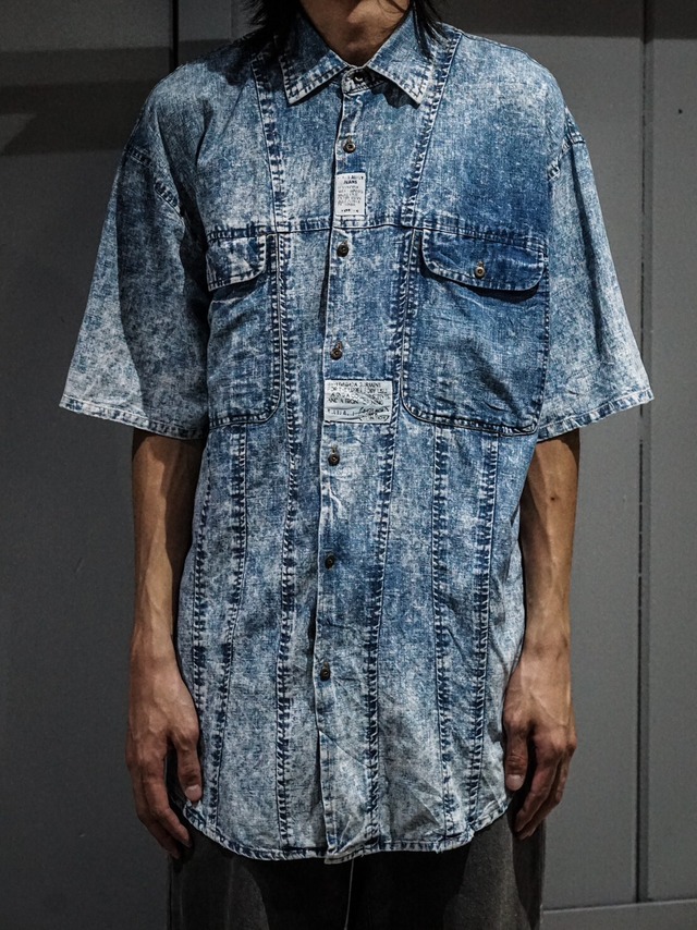 【add (C) vintage】Chemical Washed Design Loose S/S Denim Shirt