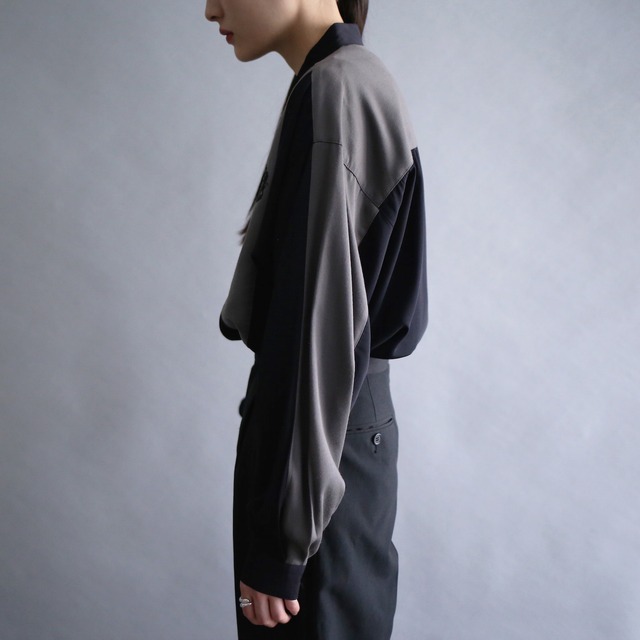 "刺繍" one point bi-color switching design fly-front minimal shirt