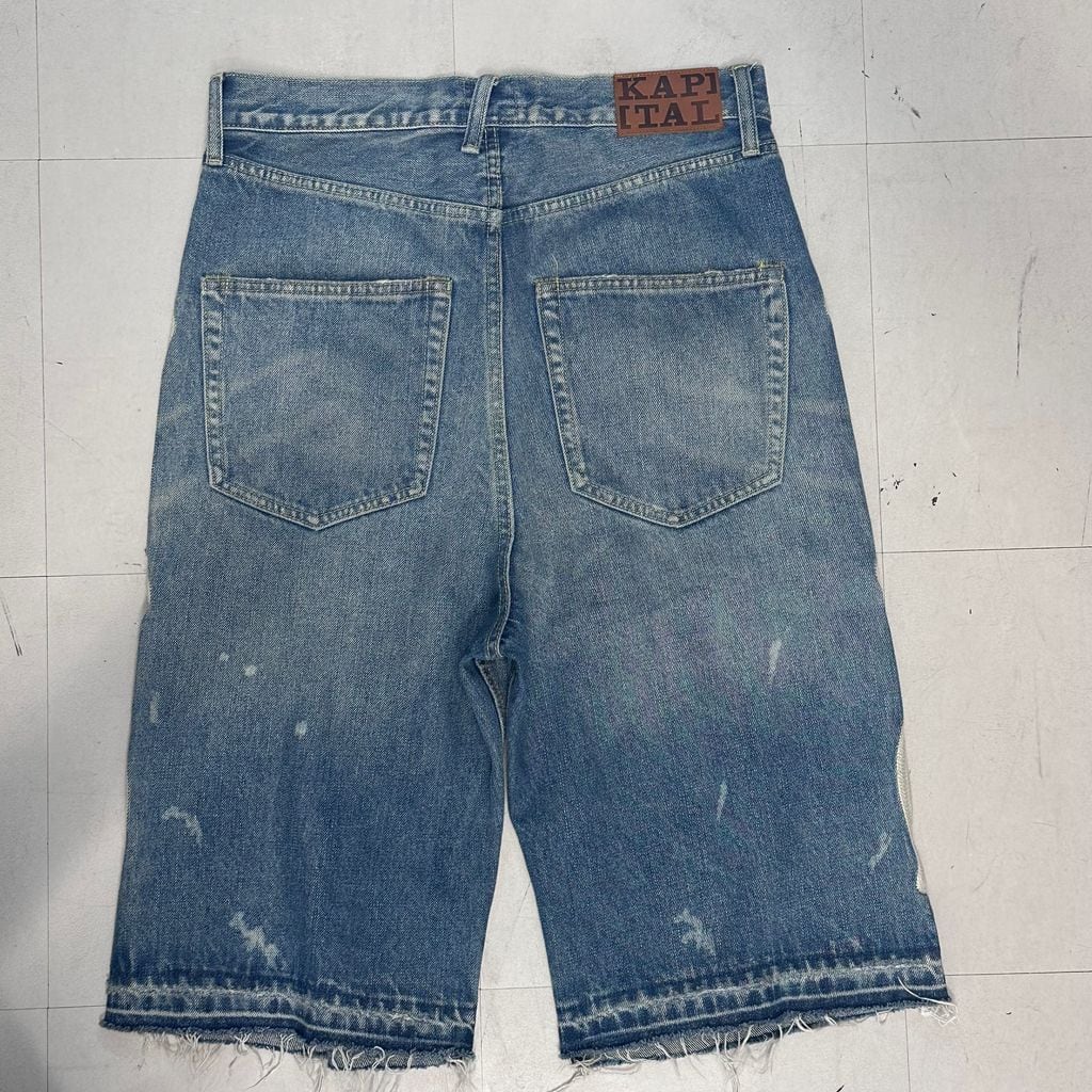 キャピタル KAPITAL 異素材　切替　デニム　キュロットパンツ　リネン KAPITAL キャピタル BONE Denim half pants デニムショーツ K2004SP149