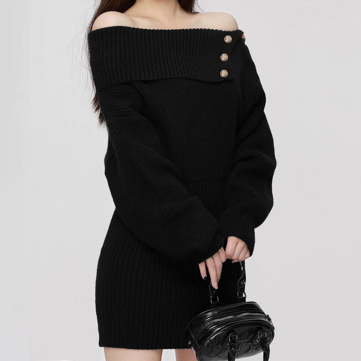 オフショルダー ニット ワンピース 長袖 レディース 秋冬 韓国 ミニワンピース おしゃれ きれいめ 大人 かわいい 肩出し オフショル ドレス 大人可愛い 大人女子