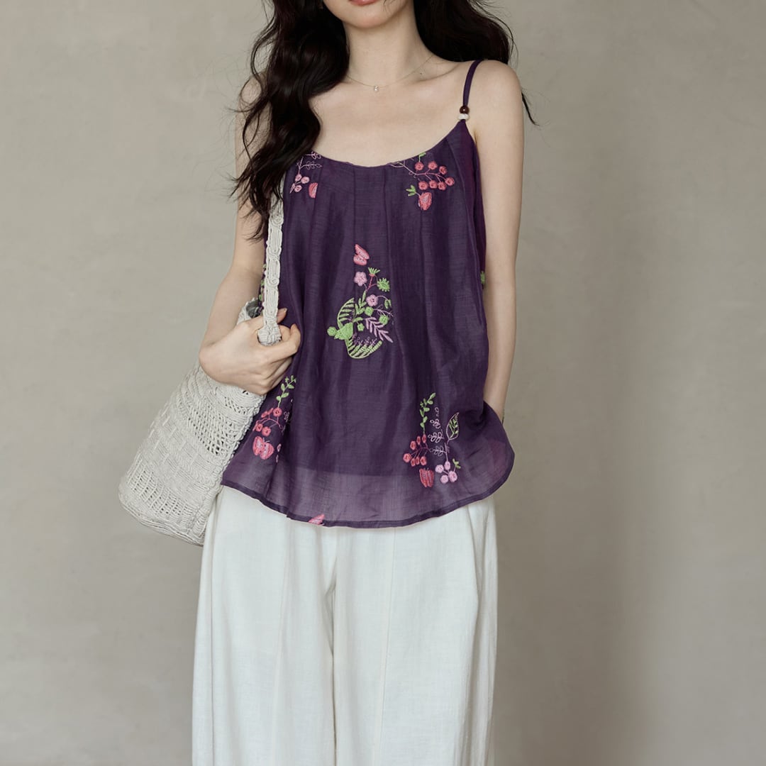 floral embroidered linen camisole top