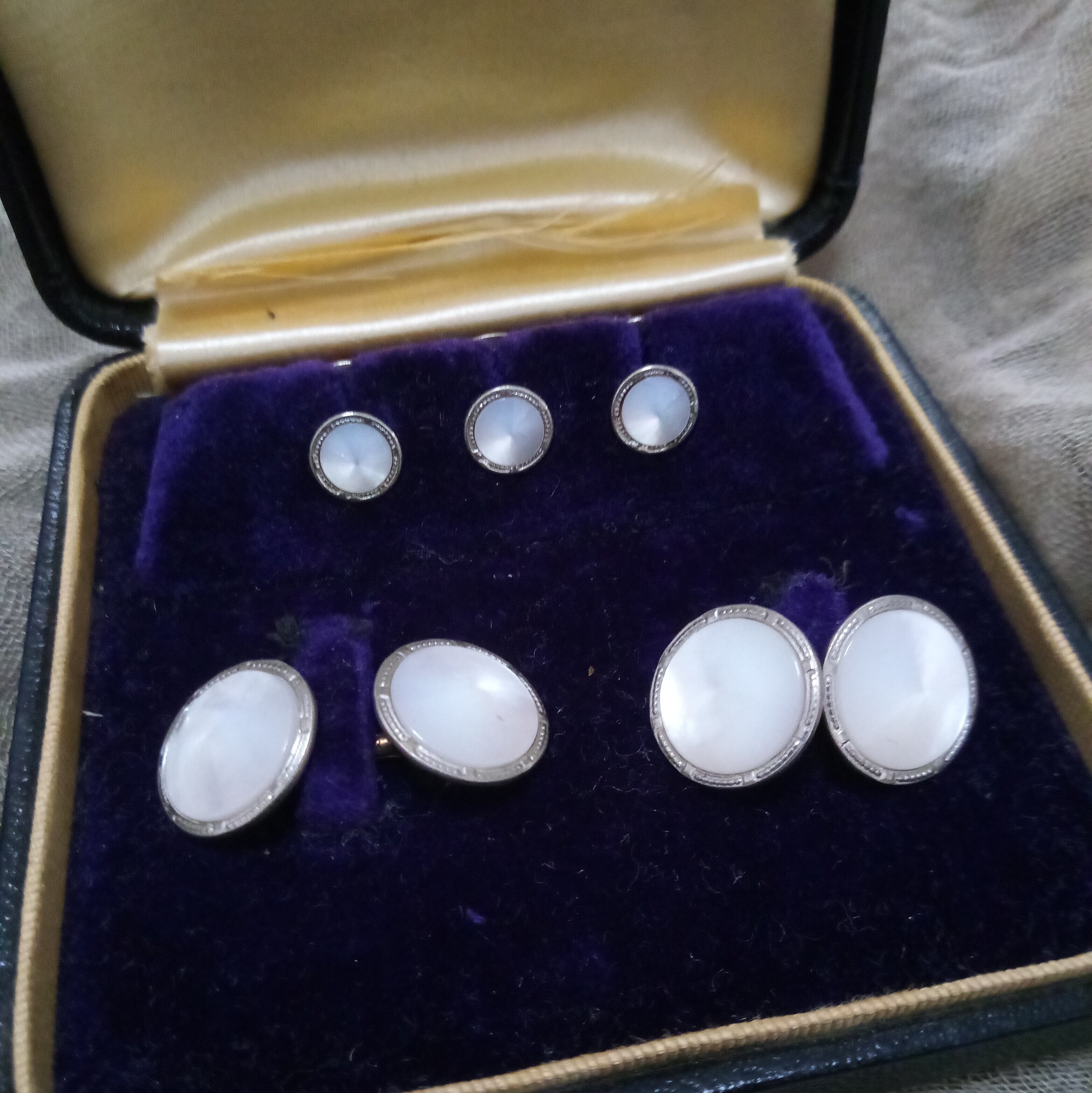 Antique Art DEco MOP Cufflinks and Studs Set