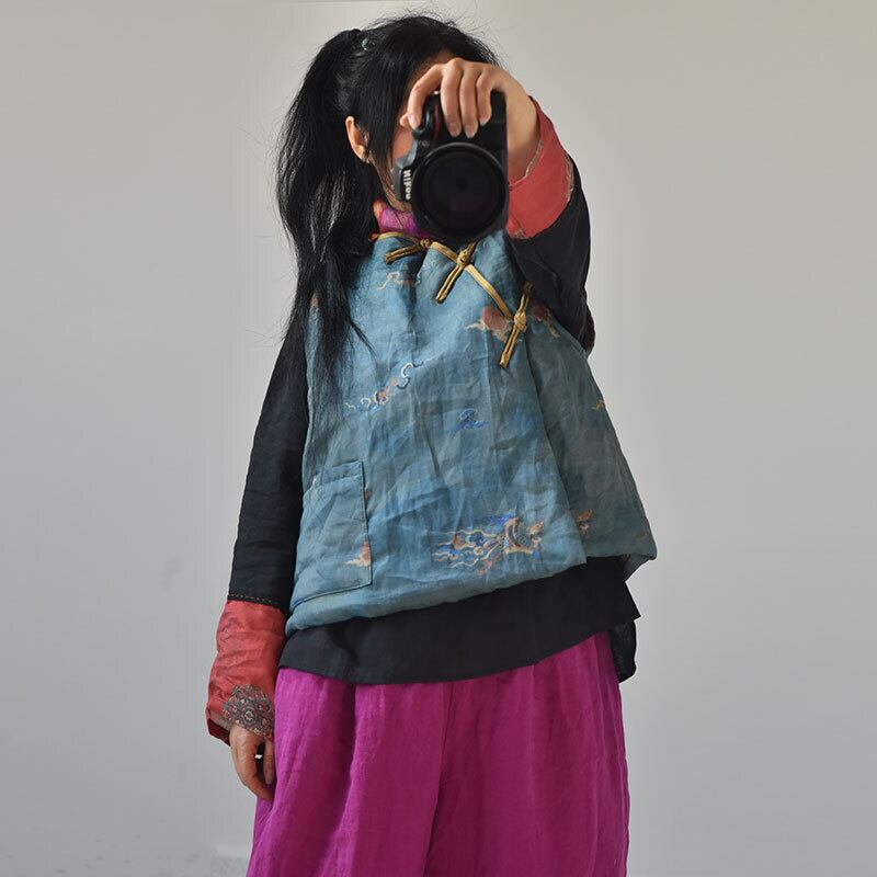 スプリングプリントバックルショート自然派スタイルスタンダード レトロ 春物 Yiranxuaディースワード54507537295