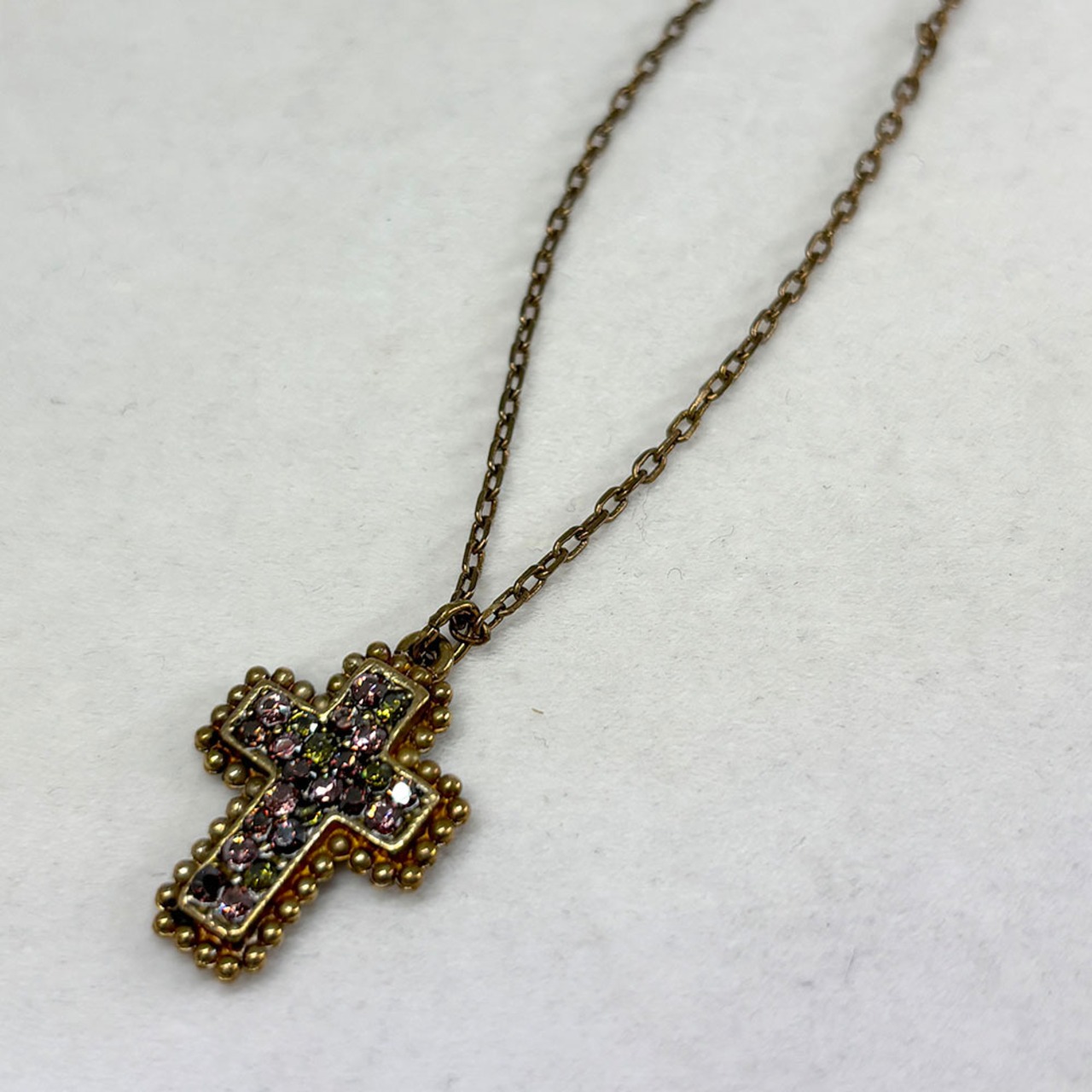 ネックレス　クロスペンダント　ミックスカラー　真鍮チェーン 19ack7