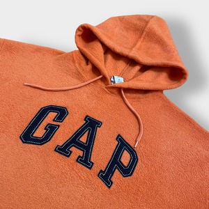 【GAP】パーカー プルオーバー 刺繍 ロゴ フーディー スウェット hoodie オレンジ 起毛 ギャップ US古着