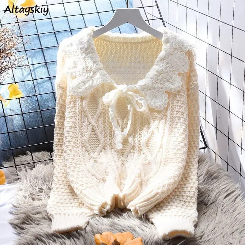 【新作】【送料無料】 ピーターパン襟プルオーバー女性秋の新着セーターファッションイン甘い女の子カジュアルシンプルな若いニット服日本 0327804094410