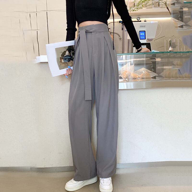グレーパンツ スプリングオータムハイウェストカジュアル 春物 秋物 試着室12839424079