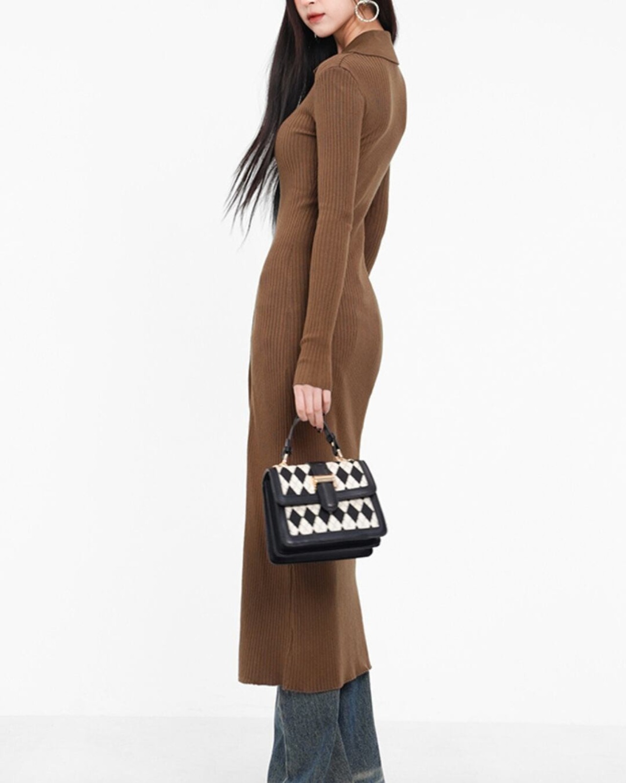 ジップスリットリブロングワンピース 4color A0649 - 15