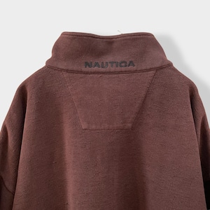 【NAUTICA】ハーフジップ スウェット プルオーバー 刺繍ロゴ ワンポイントロゴ バックロゴ ブラウン X-LARGE ビッグシルエット ノーティカ US古着