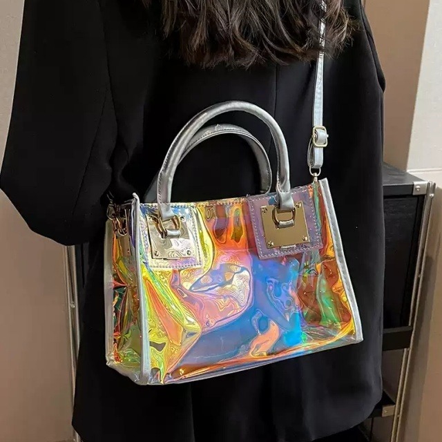 【予約販売】ミニバッグ ポシェット 透明 クリア レインボー 2WAY ショルダーバッグ ハンドバッグ ブラック/シルバー/ピンク/オフホワイト  斜め掛け ミニバッグ 華奢 カジュアル こなれ感 お洒落 韓国 大人可愛い トレンド