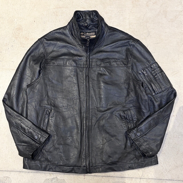 COLUMBIA LEATHER JACKET STAND COLLAR BLACK