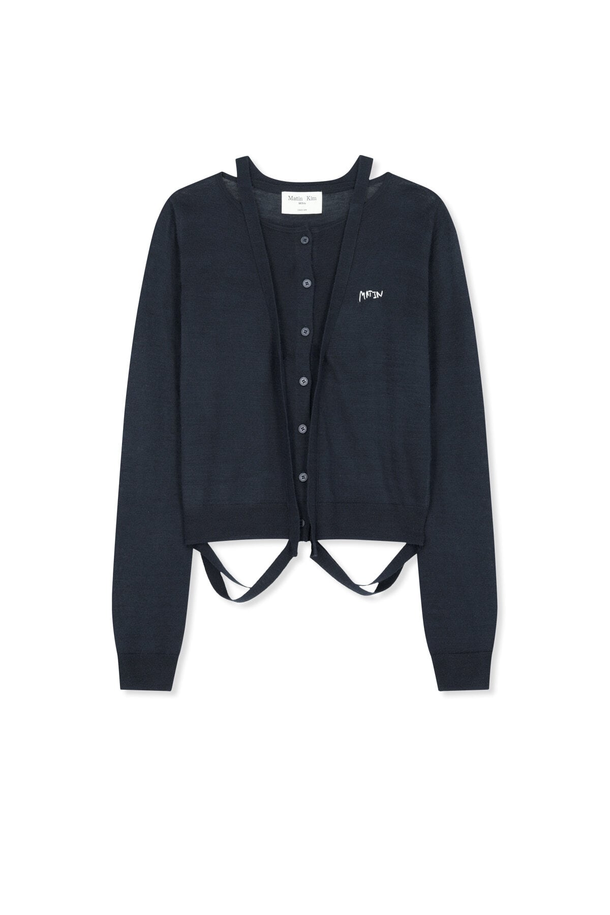 Matin Kim] STRING DETAIL KNIT CARDIGAN IN DARK NAVY 正規品 韓国