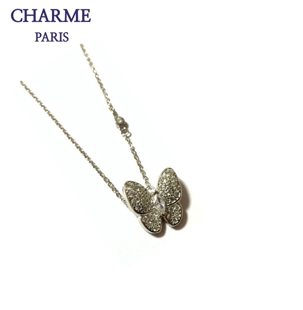 white gold cz diamond butterfly necklace