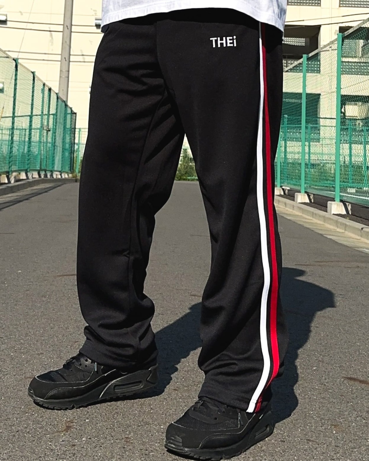 BASIC ONE POINT TRACK PANTS - BLACK / RED / WHITE
