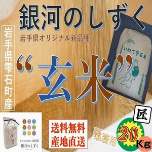 銀河のしずく 玄米 岩手県雫石産 業務用 ２０Kｇ/袋 送料無料
