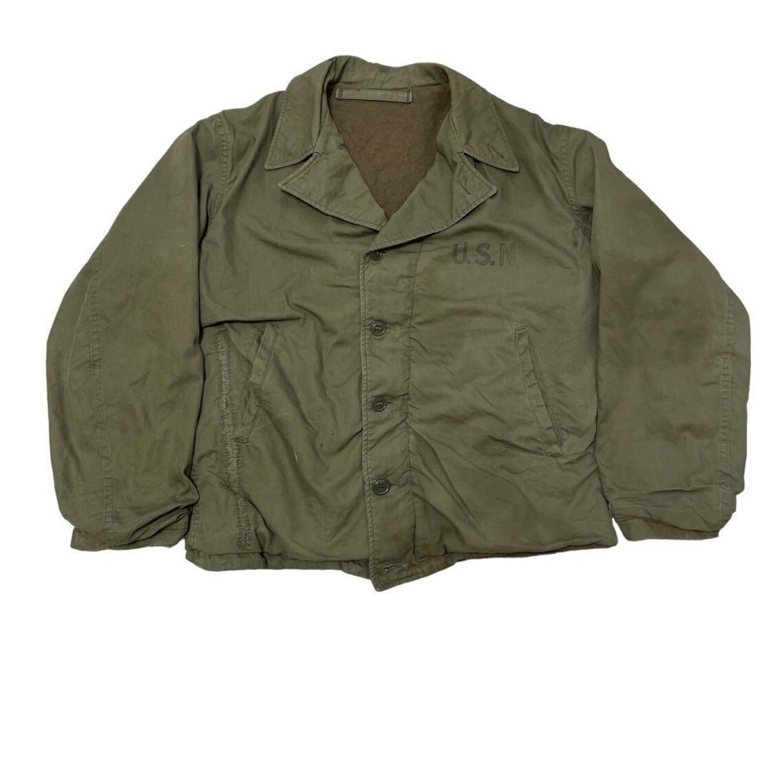 40s US NAVY N4 デッキジャケット コの字TALON オリーブ L | Pay ID