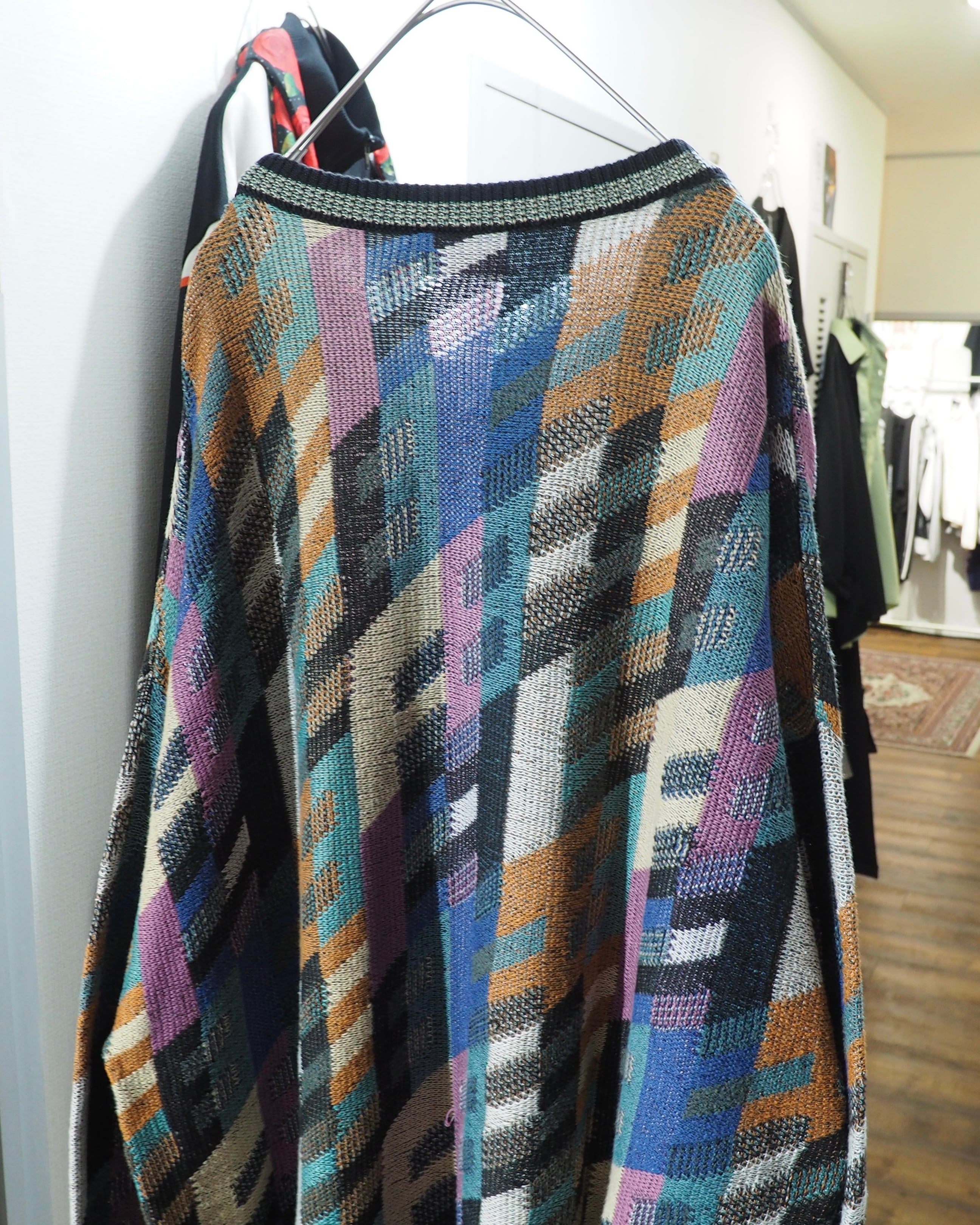 1990s " St.croix - Made in USA " Colorful pastel Block pattern vintage loose knit