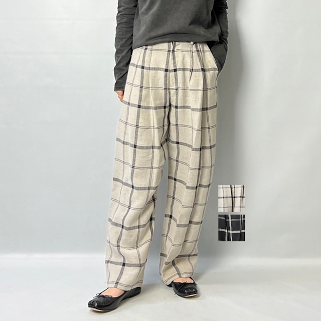 Bluene ブルーネ LINEN CHECK TUCK PANTS B09-PT02 2024春夏新作   [送料無料]