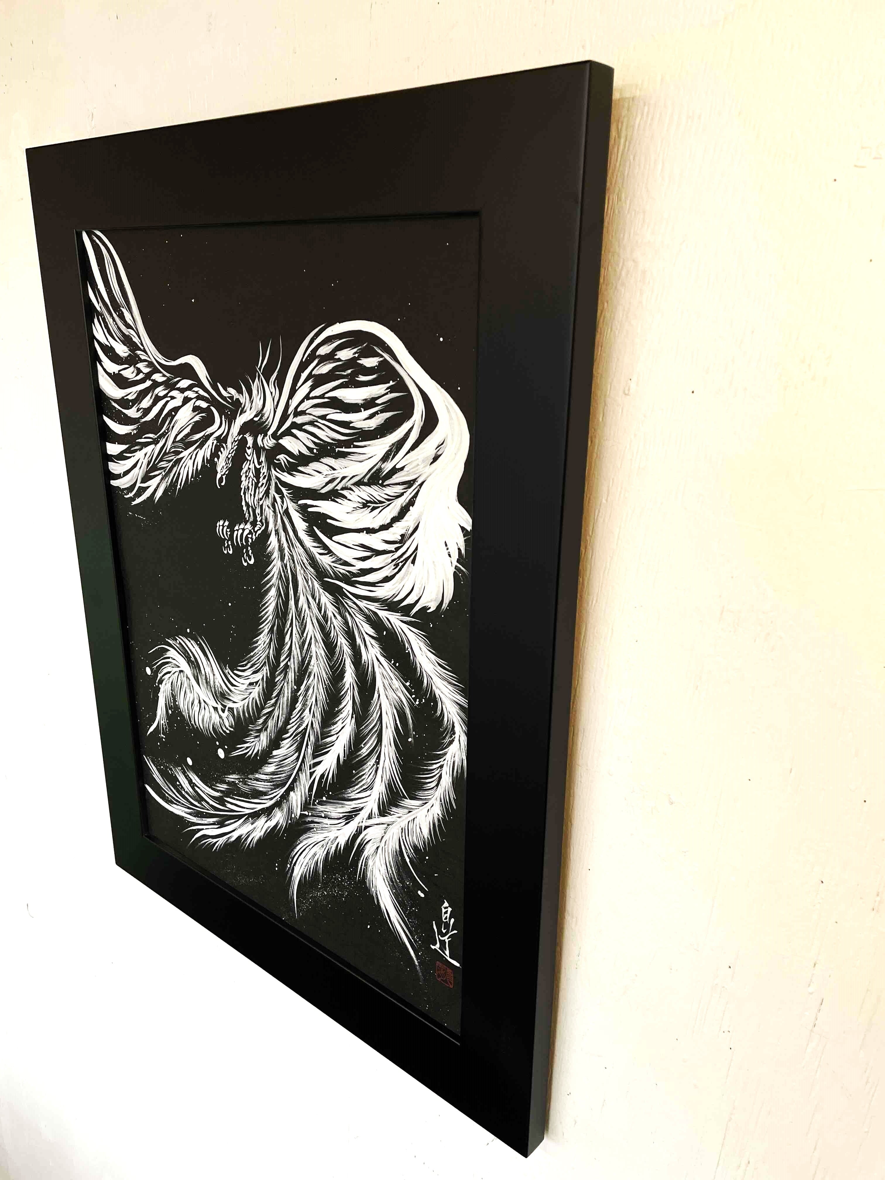 現代水墨画家 絵師白道 「白鳳凰」 直筆作品 証明書カード付 鳥 鳳凰