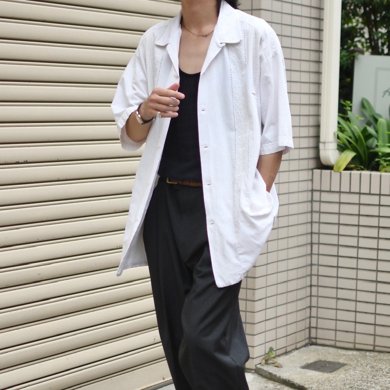 ~80's 3pocket cuba shirt white