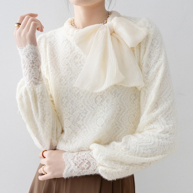 Big ribbon lace blouse　B3635