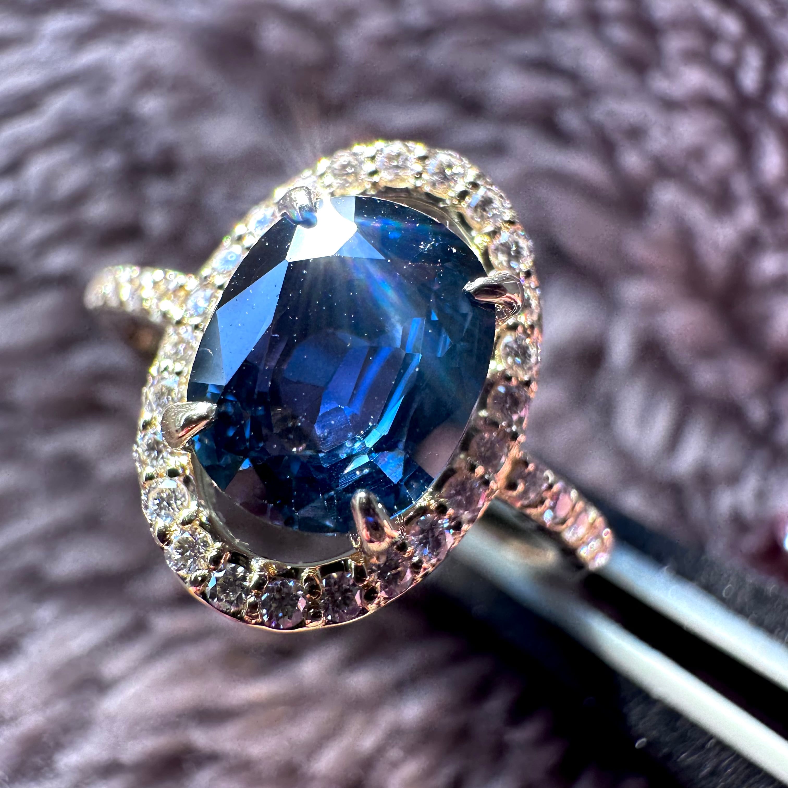 非加熱・カラーチェンジ・サファイア・鑑別付き k18 ダイヤモンドリング