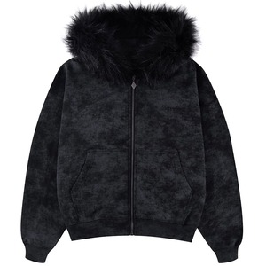 【残り1点】【supplier 】Faux Fur Cross Zip HoodieBLACK
