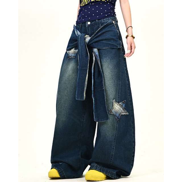 waist wrap style check star denim　腰巻風チェックスターデニム　J1207