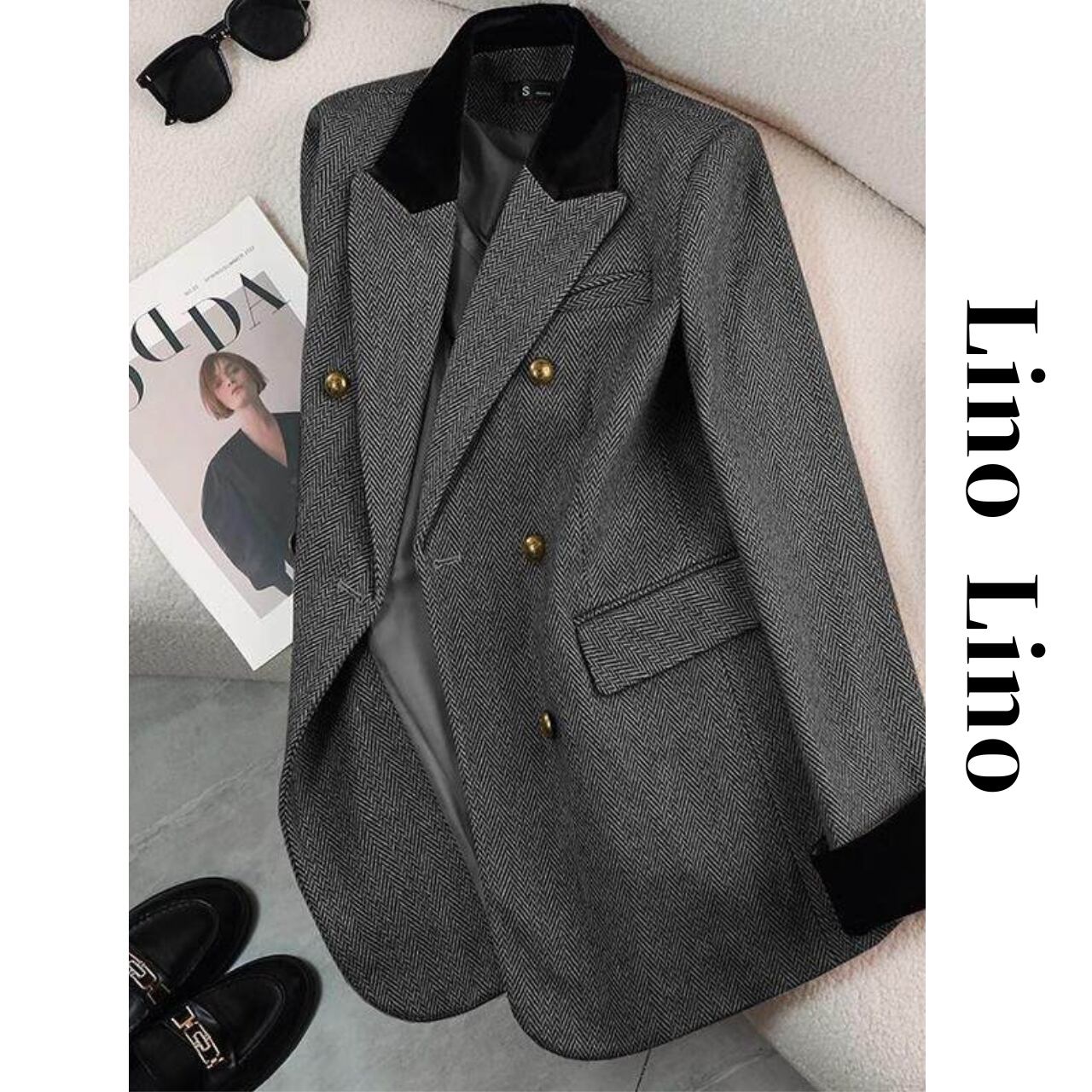 Double-breasted hip-length jacket L00803