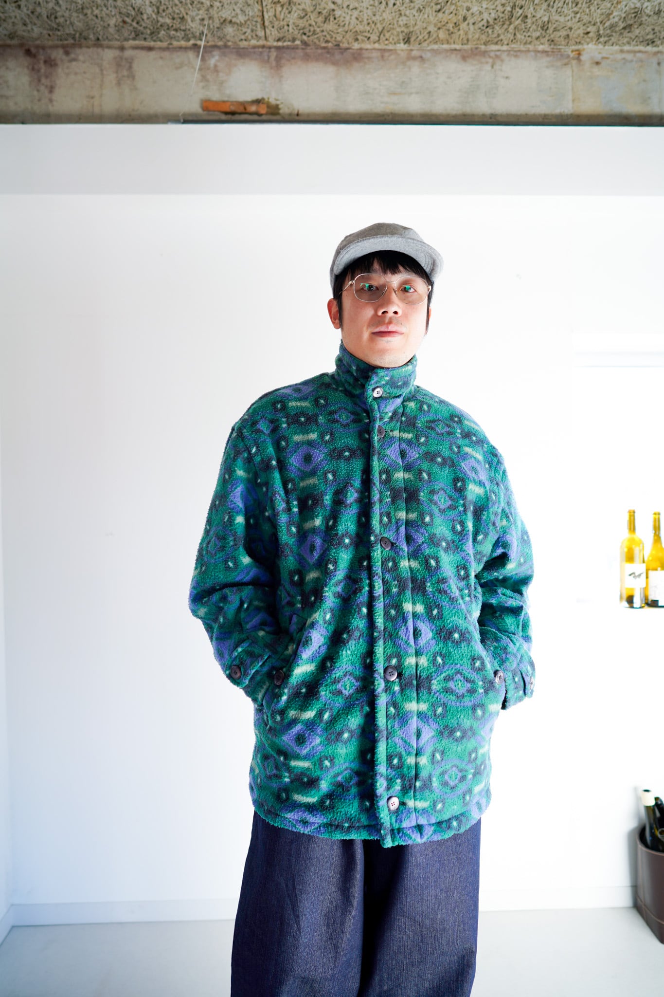 【1980s】"Geometric Pattern" Europe Fleece JKT / 5-432