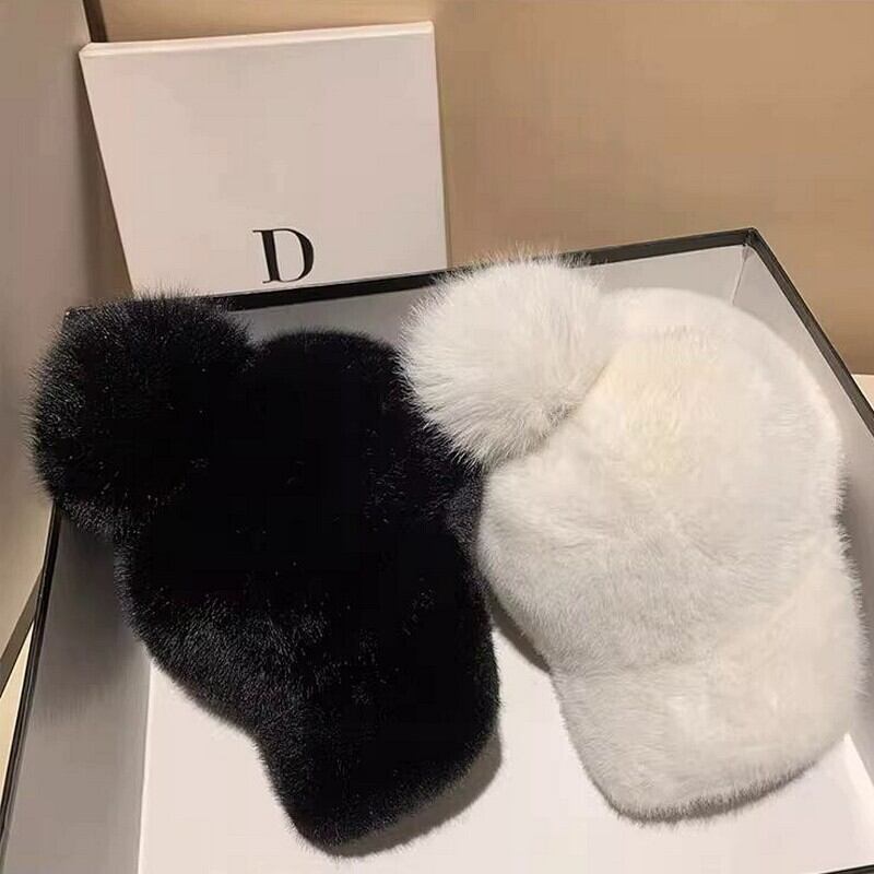 Fur pom-pom cap(4color)