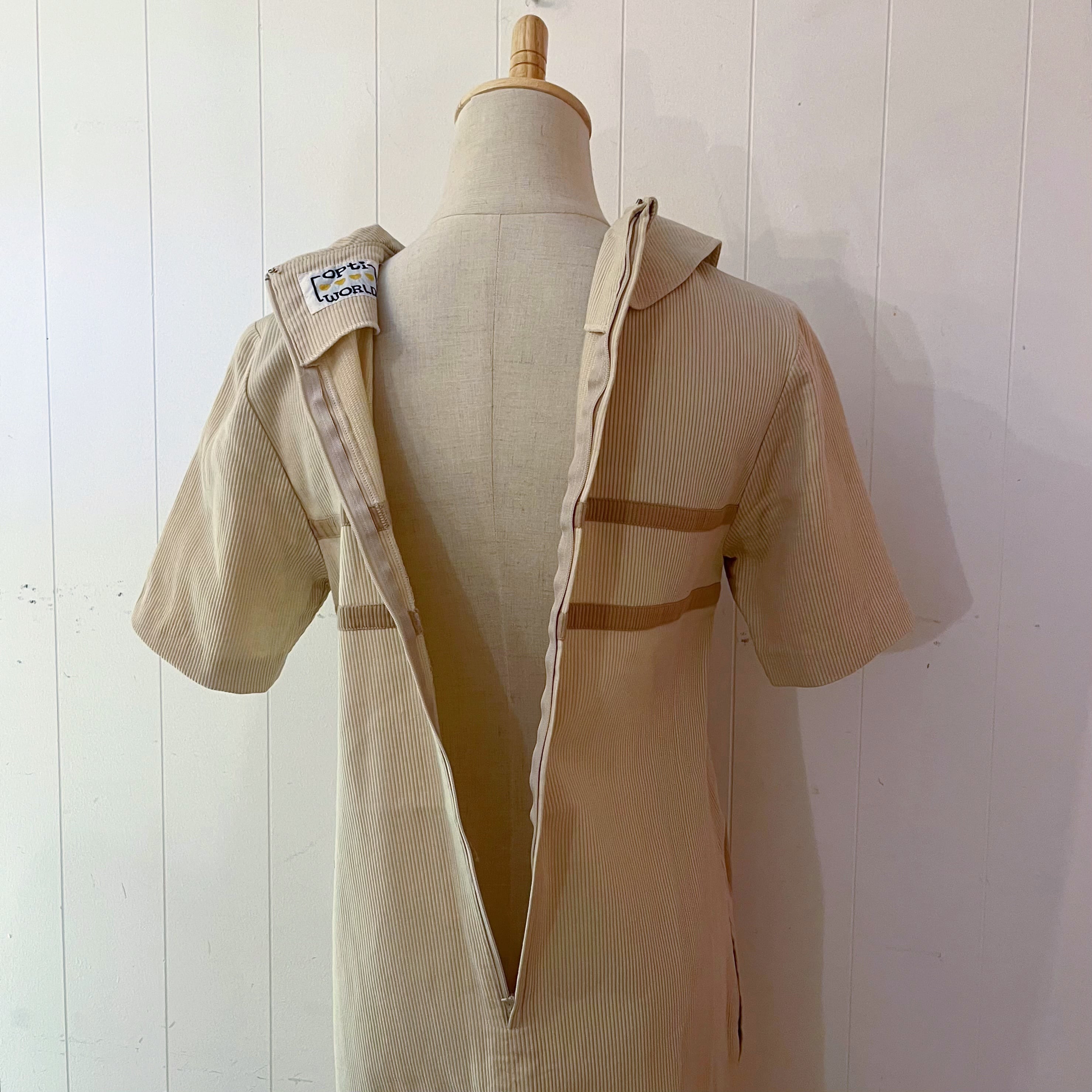 ribbon beige corduroy one-piece