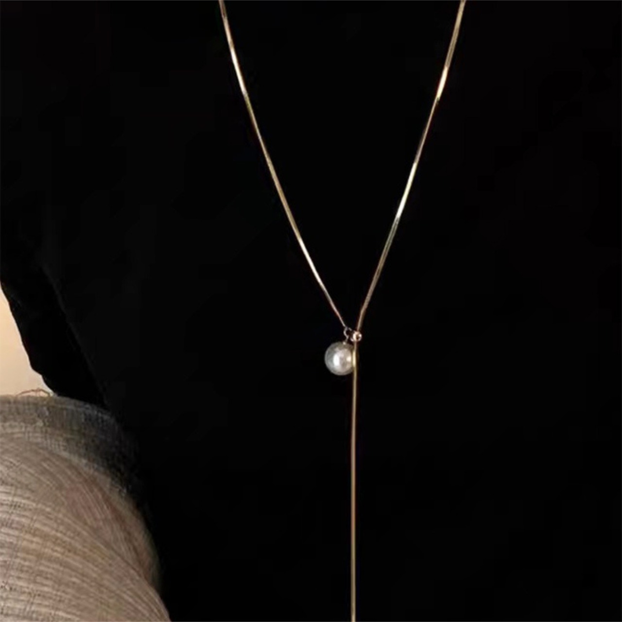 大粒 パール ロングチェーン ネックレス 10206