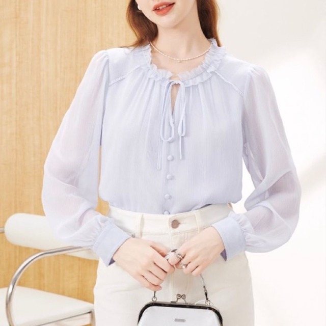 リボンタイ付きフリルブラウス 00024